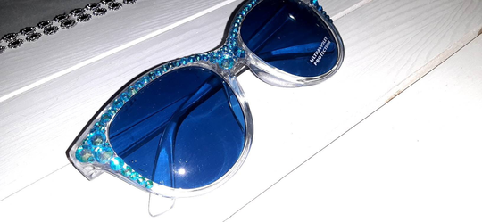 Rhinestone Embellished Sunglasses, Blue Rhinestone Bejeweled Blinged Out Sunglasses