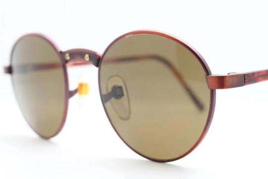 90S Vintage Round Panto Sunglasses. Vibrant Satin Copper & Tortoise Combination With Warm Brown Lenses. Bnwt. Unused Nos