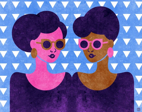 Girls in Purple & Sunglasses Art | Retro Summer Fashion African American Print, 1960S Inspired Natural Hair Women 5x7, 8x10, 11x14