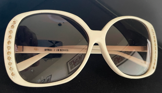 Vintage Dynasty Tv Series Oversized White Sunglasses With Rhinestone Accents