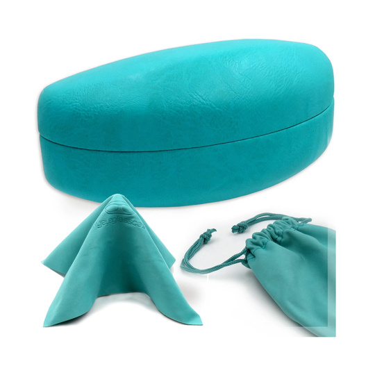 Myeyeglasscase Hard Sunglasses Case - Large Glasses Holder with Pouch & Cloth, Eyeglass Case For Ex Frames | As179 Turquoise
