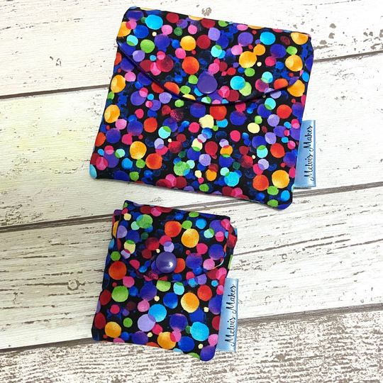 Rainbow Reflections Coin Purse, Padded Pocket Pouch, Two Sizes, Coloured Dots Case