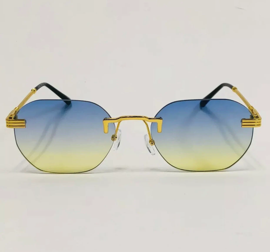 Sunglasses Shades Eyeglasses Classy Hip Hop Nice Rimless Blue Yellow Wood Buff Retro 90S Rapper Gangster