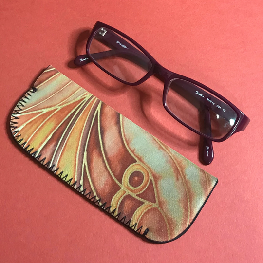 Soft Protective Glasses Pouch - Pocket Reading Case Terracotta & Caramel Sunglasses Cover Butterfly Silk Painting Print Fabric