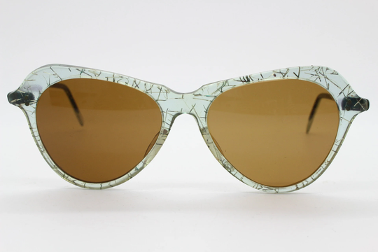 Dazzling 40S Confetti Glitter Sunglasses. Transparent Sky Blue Lucite Cateye With Silver Sparkles & Real Glass Lenses. 50S Womens Cat Eye