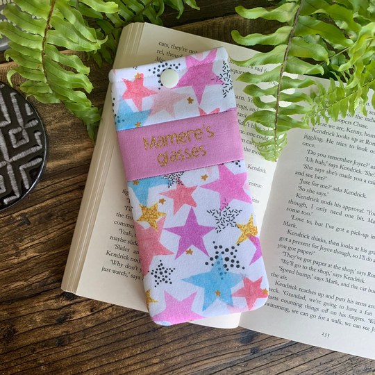 Personalised Star Fabric Glasses Case Handmade Snap Pouch With Free UK Delivery