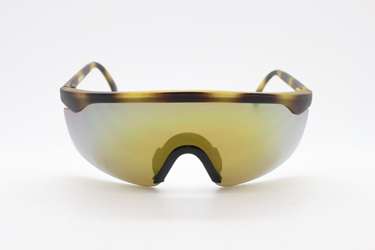 Linda Farrow Vintage 80's Visor Mask Sunglasses Model 49. Matt Tiger Curve Top Sport Ski Shield With Gold Mirror Lenses. Luxe Gallery