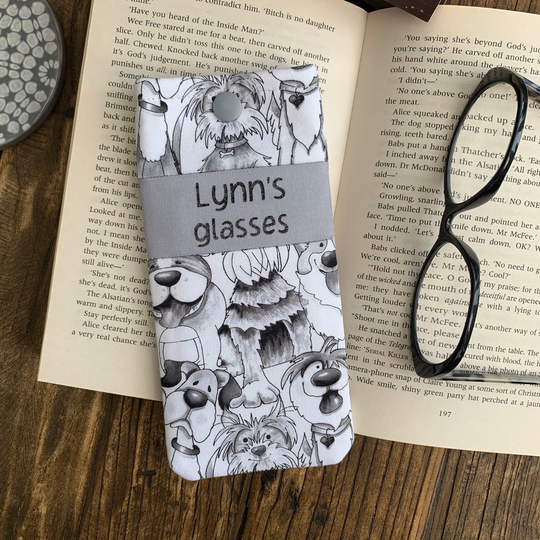Personalised Dog Fabric Glasses Case Handmade Animal Print Snap Pouch With Free UK Delivery