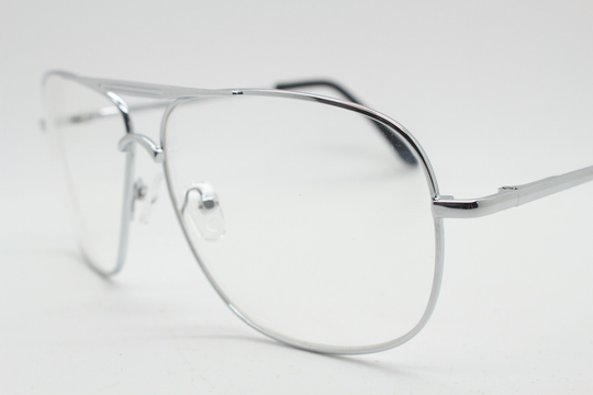 Y2K Vintage Square Aviator Glasses. Mens 70S Style Silver Chrome Frame With Clear Lenses. Unused Nos Aviators