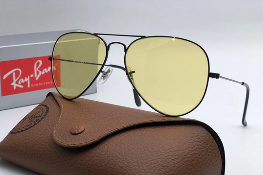 Ray-Ban Aviator Sunglasses Rb3025 Matte Black Large Metal 58mm Crystal Yellow Lens Eyewear