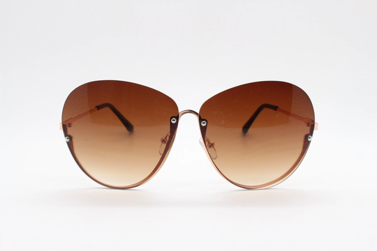 Y2K Vintage Large Rimless Sunglasses. Women's 70S Style Half Frame Design With Graduating Brown Lenses & Gold Arms. 2000S Bnwt