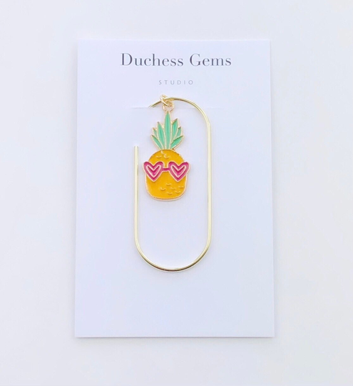 Gold Pineapple Sunglasses Charm Paperclip, Charmed Paper Clip, Bookmark