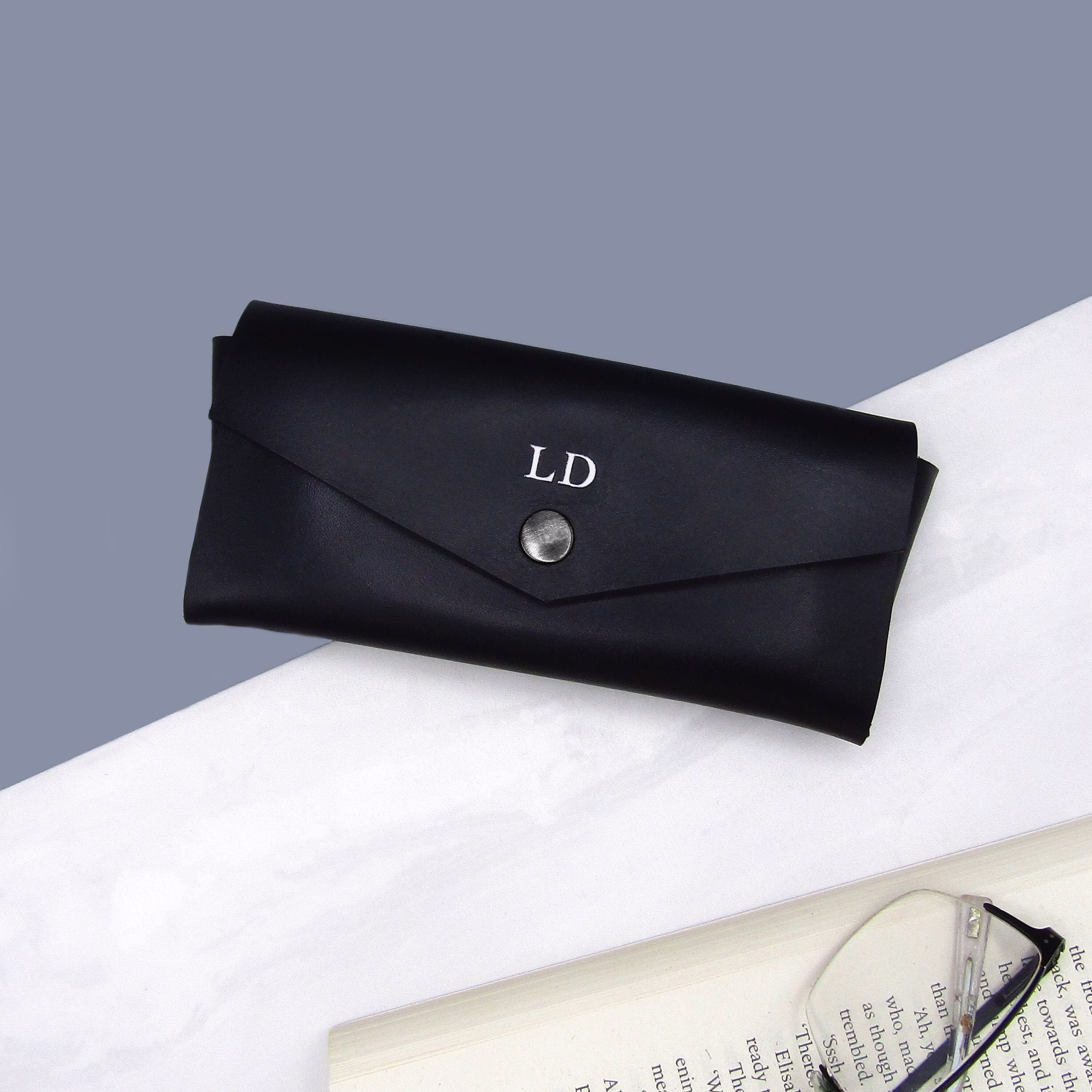 Handmade Personalised Medium Hard Leather Glasses Case - Custom Gift For Him Travel Anniversary Personalized