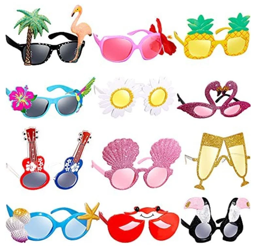 Party Sunglasses - 12 Pairs Sunglasses, Tropical Fancy Dress Favors, Fun Summer Photo Booth Props, Novelty Supplies Decoration