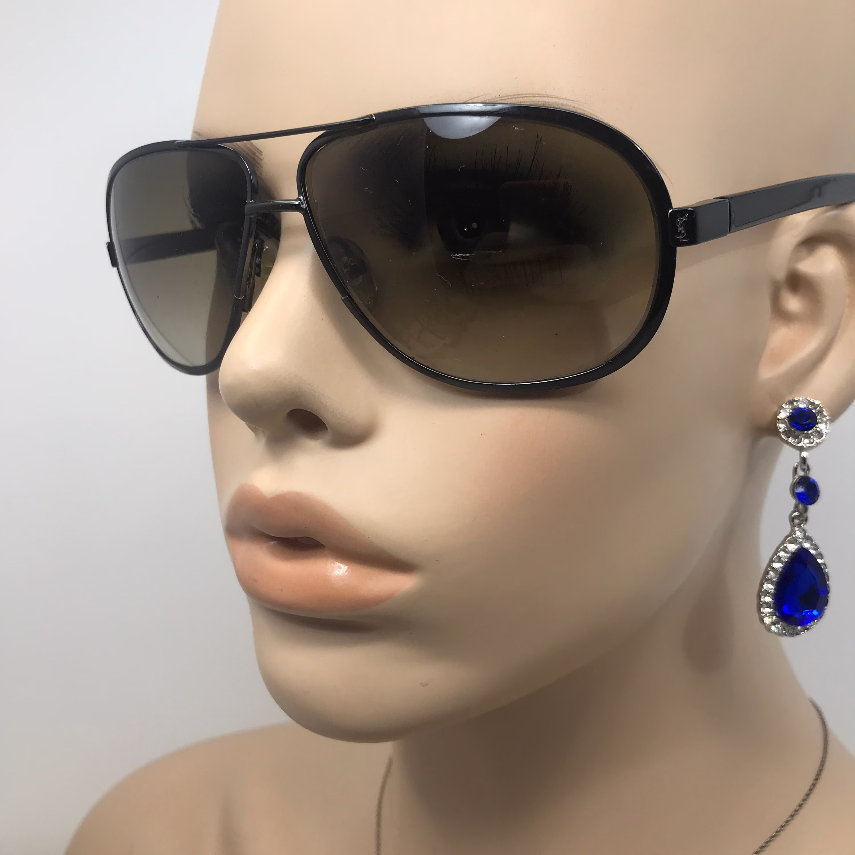 Vintage Yves Saint Laurent Ysl 2023/S Sunglasses Black Pilot Sun Shades Frames Glasses Retro