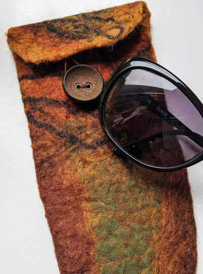 Felted Brown Sunglasses Case, Protective Pouch, Felt Holder For Glasses, Gift Her Friend, Smart Phone Soft Case