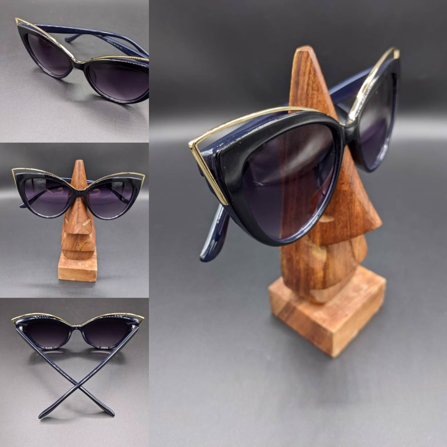 Black Cat Eye Gold Tip Sunglasses Gothic 1950S 1960S Retro Uv400