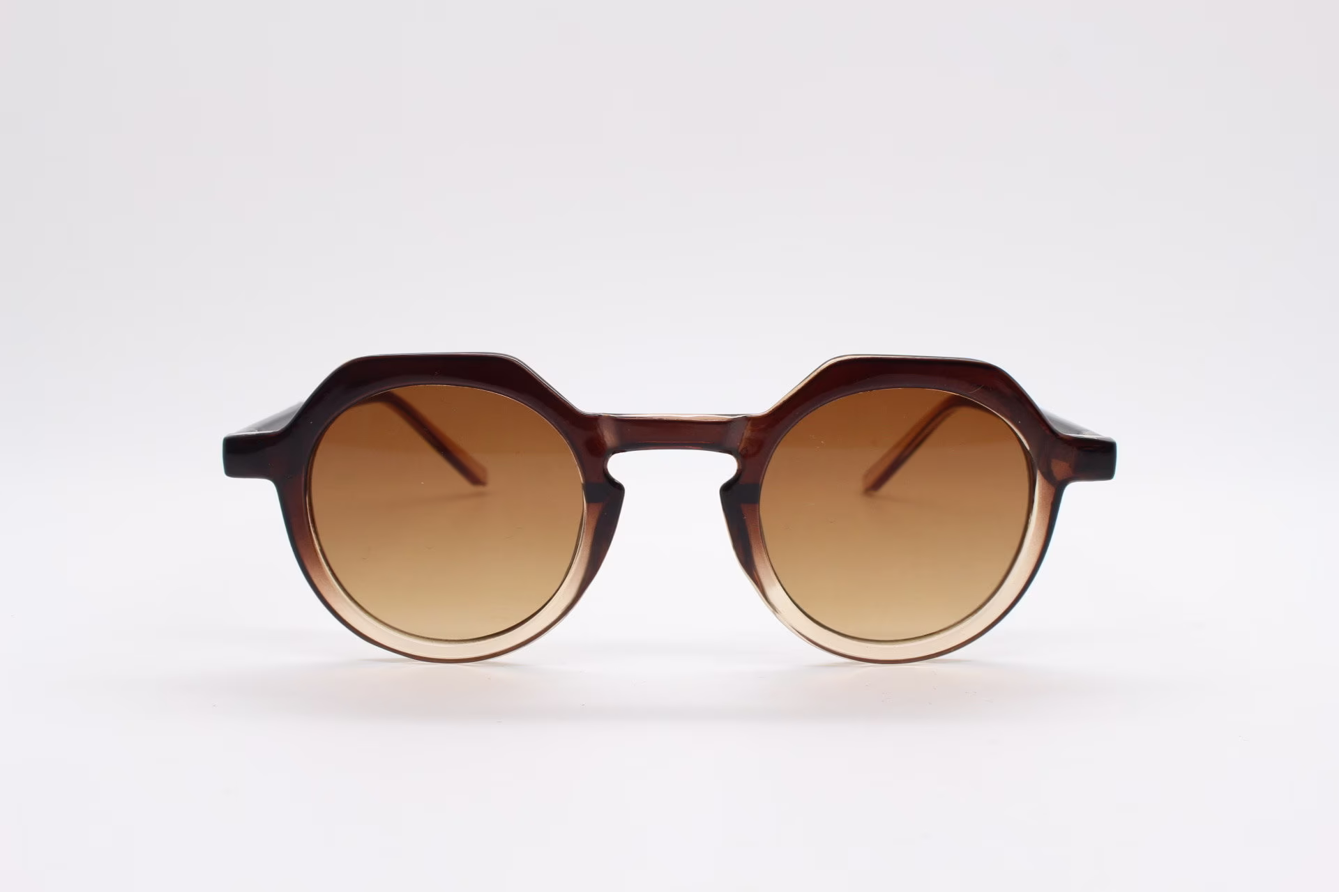 90S Vintage Round Flat Top Sunglasses. 30S, 40S Style Frame in Brown To Transparent Fade With Light Tone Lenses. Unused. Bnwt
