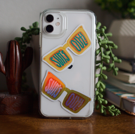 Yellow Groovy Holographic Sunglasses Die-Cut Sticker | Sun's Out Cute Summer Stickers