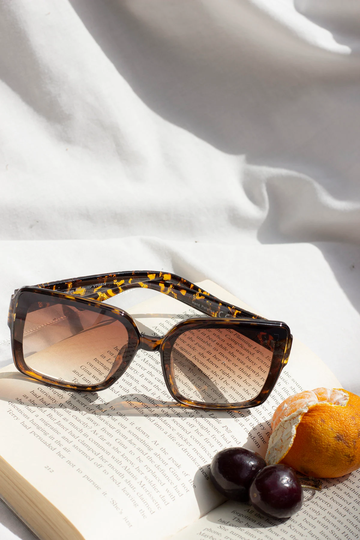 Tortoise Shell Butterfly Square Designer Monogram Sunglasses