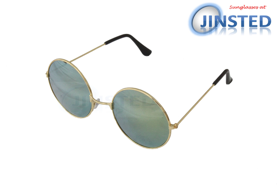 Green Mirrored Teashades Sunglasses With Gold Frame Uv400 Protection Sp003