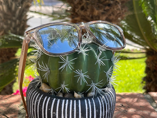 Silver Mirror Polarized Lenses, Zebra Wood Arms, Polarized, Canyon White Rock