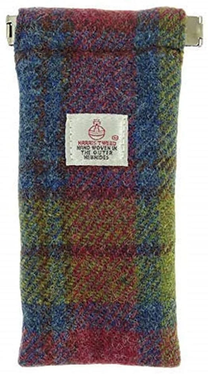 Authentic Harris Tweed Unisex Soft Glasses Case With Spring Clip - Buchanan Tartan
