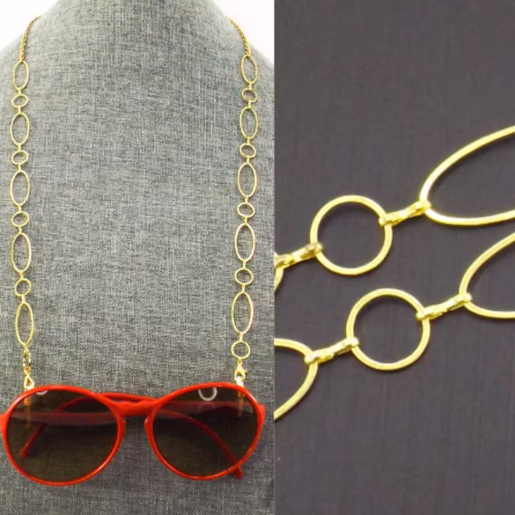 Gold Face Mask Chain For Women | Necklace Glasses Eyeglass Lanyard Sunglasses Holder Large Oval Link