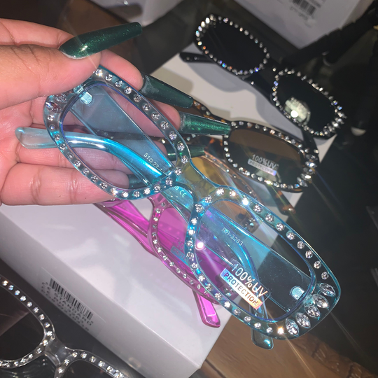 Blue Diva Sunglasses Diamond Glasses in Baby Blue & Silver Trendy Fashion Girly Tiny Square Aesthetic Edc