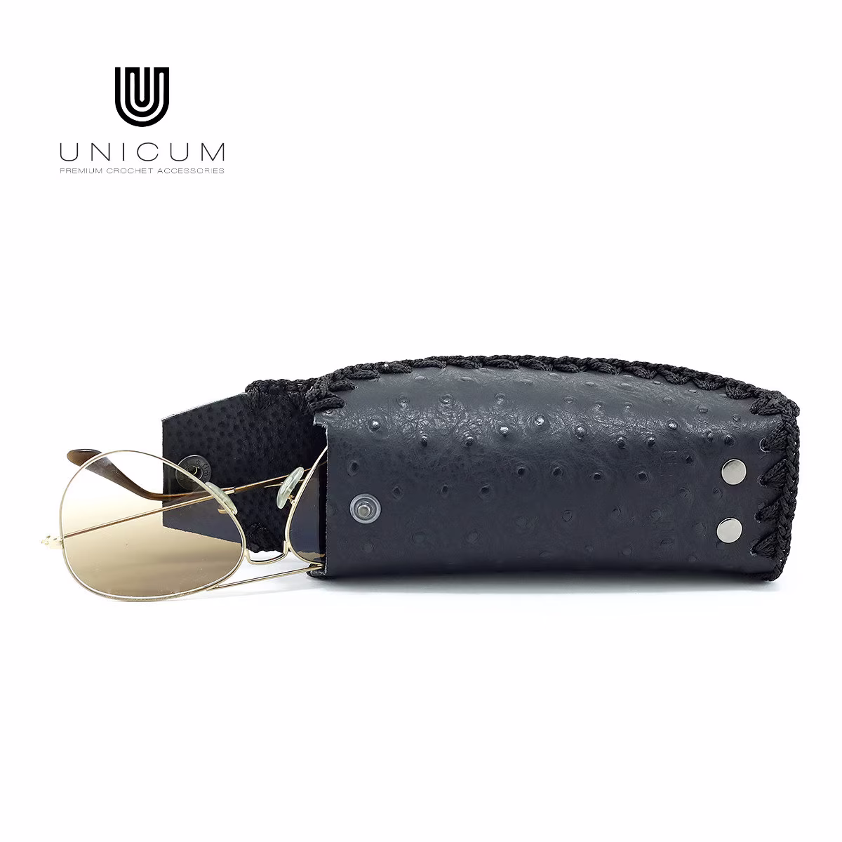 Ostrich Black Type Stamped Leather Glasses Case, Personalised Sonnenbrille in Einer Glasbox, Sunglasses Case For