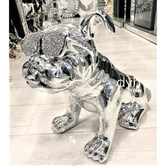 Silver Bull Dog Sunglasses Crushed Diamond Diamante Crystal Encrusted Figurine Set Home Decor Designer Ornament House Decoration Gift