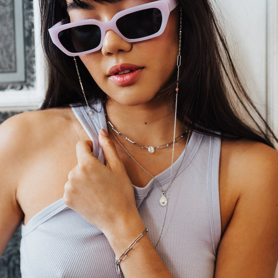 Silver Glasses Chain, Plated Sunglasses Stainless Steel Eyewear Sunstone Sunglass Lanyard, Necklace For