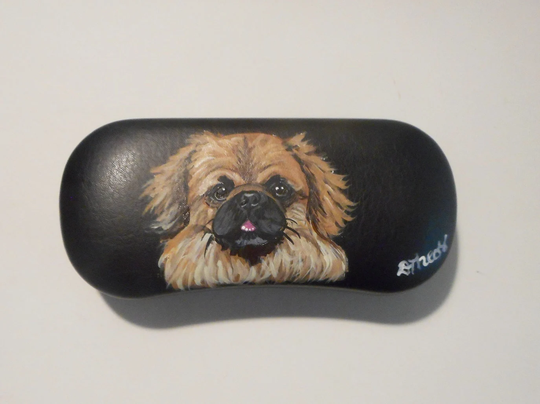 Tibetan Spaniel Dog Portrait Eyeglass Glasses Case Vegan Hand Painted
