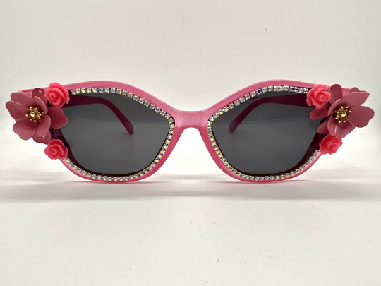 Ladies Pink Retro Flower Sunglasses