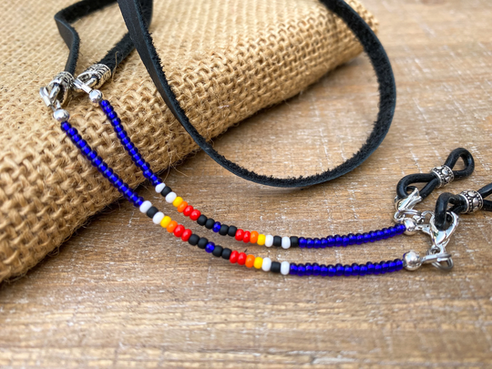 Blue Minimal Aztec Inspired Beaded Leather Eyeglass Chain. Western Colorful Glasses Lanyard. Sunglasses Holder. Shades Leash Cord