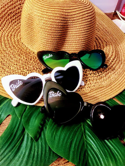 Heart Sunglasses, Bride Babe Bachelorette Party Bridal Shower Favors, Beach Party, Sunnies