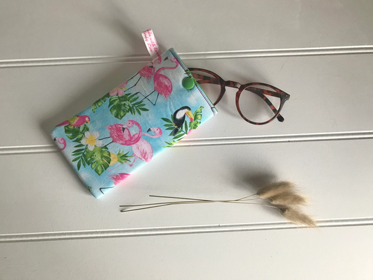 Tropical Print Soft Glasses Case With Flamingos Toucans & Monstera Leaf, Jungle Flamingos, Gift For Her, Gift Mum