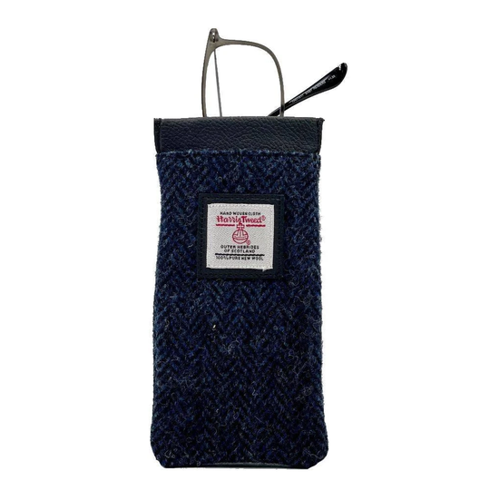 Harris Tweed Glasses Sleeve in Blue Herringbone . Small Scottish Accessory To Go With You Everywhere