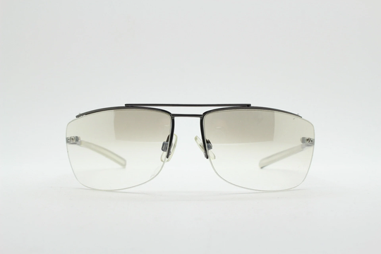 Y2K Vintage Modified Aviator Sunglasses. Low Profile Half Frame in Brown Chrome With Extra Light Tone Graduated Mirror Lens. 2000's. Nos