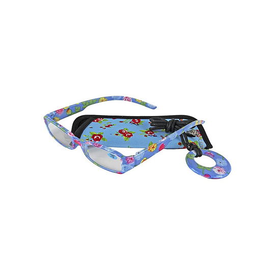 (Blue, +3.00 Magnification) Elizabeth Rose Women's Reading Glasses with Laces, Rose Floral Print, Matching Pouch, Lightweight Comfortable Eyeglasses f