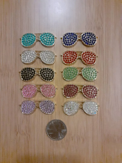 1 Gold Tone Alloy Sunglasses Flatback Charms Pendants With Rhinestones, Glasses Pendants, Bling Charms, 16x44mm