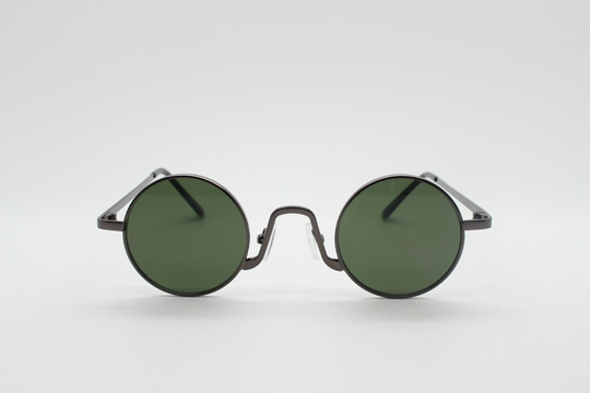 90S Vintage Small Oval Sunglasses. Imposing Minimal Gunmetal Grey Victorian Style Frame With Dark Green Lenses. Steampunk. Unused Bnwt