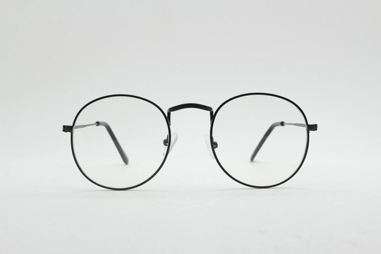 90S Vintage Round Metal Glasses, 60S Style Black Frame With Clear Lenses. Unused Nos Panto Eyeglasses