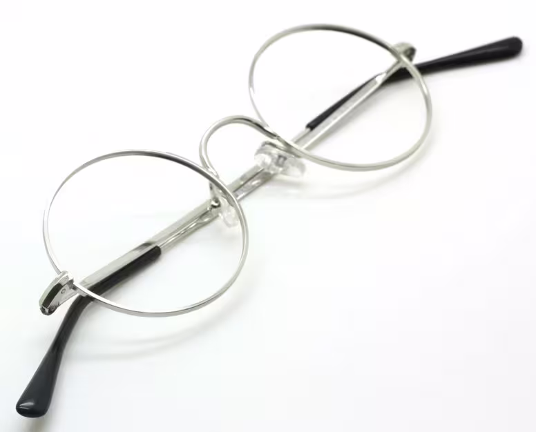 Small True Round Shiny Silver Savile Row Style Eyeglasses By Beuren 1400 Available With Straight Arms Or Curlsides in Varying 36mm-50mm