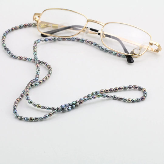 3-4mm Small Seed Black Pearl Glass Chain, Freshwater Chain For Glasses&mask, Eyeglasses Holder Bead Chain, Face Mask