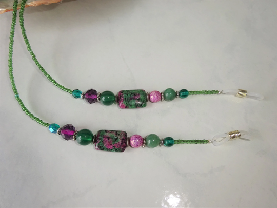Teal Purple Beaded Eyeglass Holder Chain Zoisite Glasses Handmade
