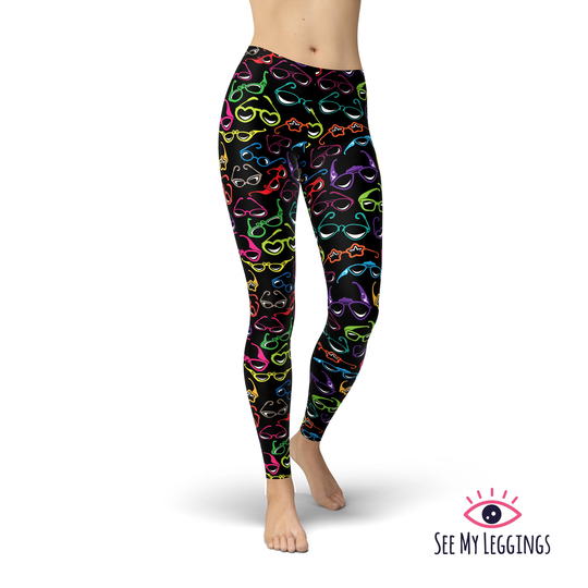 Eyeglasses Leggings, Optometrist Woman Printed Capri Workout Yoga Exercise Pants, Unique Plus Size Leggings