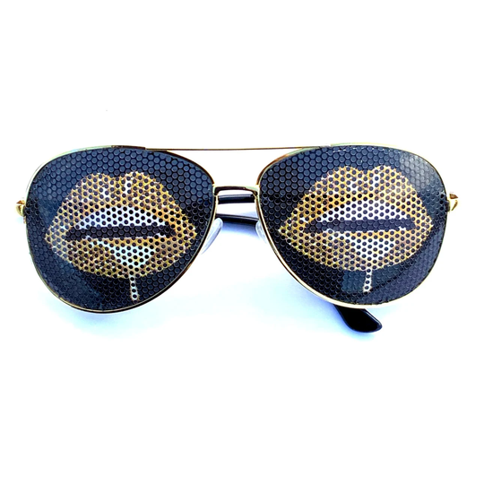 Golden Drippy Lipps Graphic Aviator Sunglasses
