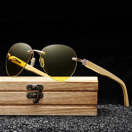 Yellow Polarizer Sunglasses Bamboo Car Drivers Night Vision Goggles Polarized Driving Glasses Anti-Glare Auto Accessories
