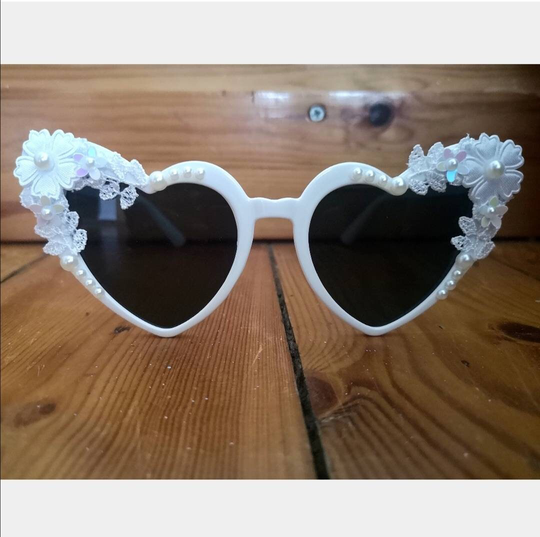 White Bridal Lace Heart Statement Sunglasses